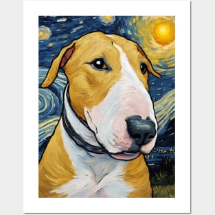 Adorable Bull Terrier Dog Breed Painting in a Van Gogh Starry Night Art Style Posters and Art